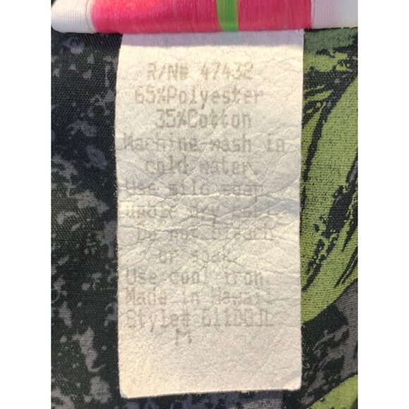 Good Times Aloha Hawaiian Floral Ruffle Medium M Muumuu Black Red Ohia Flower - Picture 9 of 10